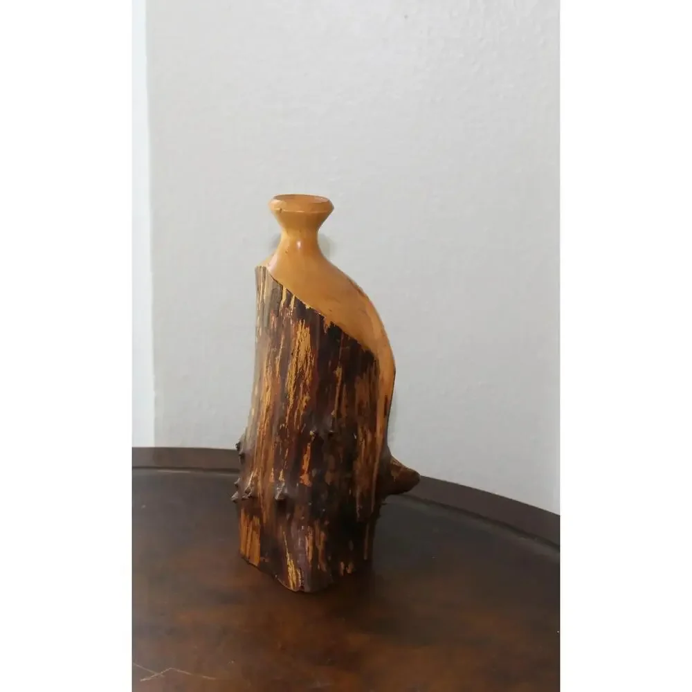 Vintage Maple Live Edge Bud Vase Brutalist Signed Dated Numbered by Artist Cabin